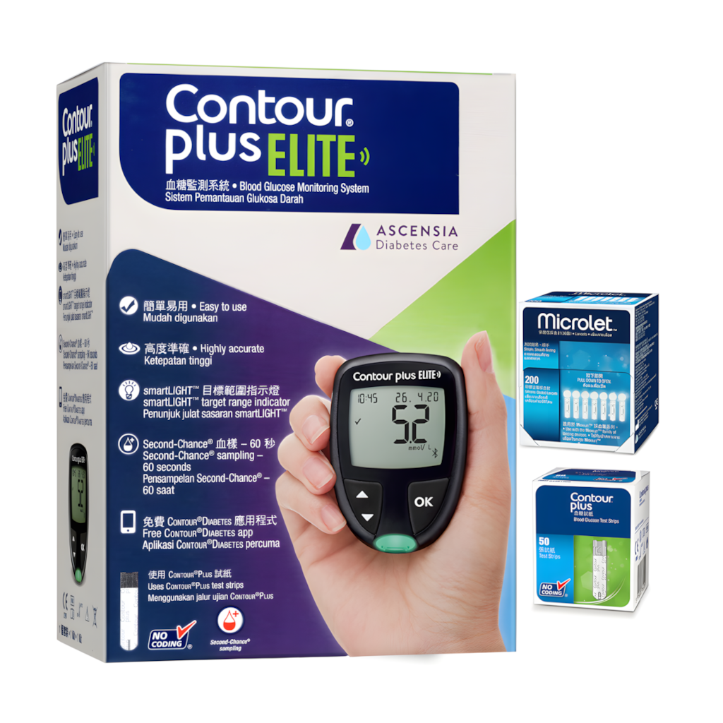 Contour® Plus Elite Blood Glucose Meter Set (100 test strips, 200 needles)